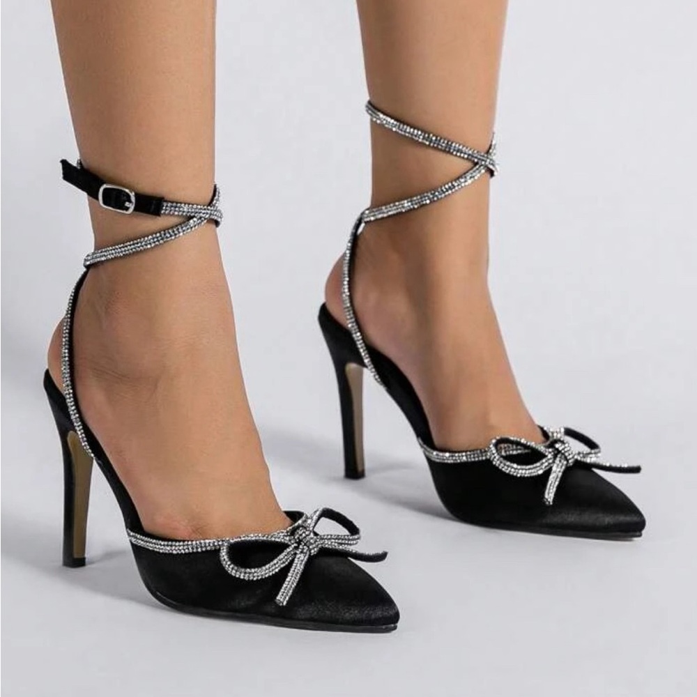 Black Heels with Rhinestone Bow